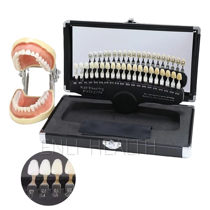 

Dental 3D Shade Guide with Mirror Dental Lab Bleach Shade Guide Teeth Whitening Porcelain Colorimetric Plate 20/27 Colors