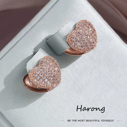 Harong 585 Rose Gold Color Crystal Heart Hoop Earrings Stainless Steel Love Aesthetic Jewelry for Women Girls Gifts