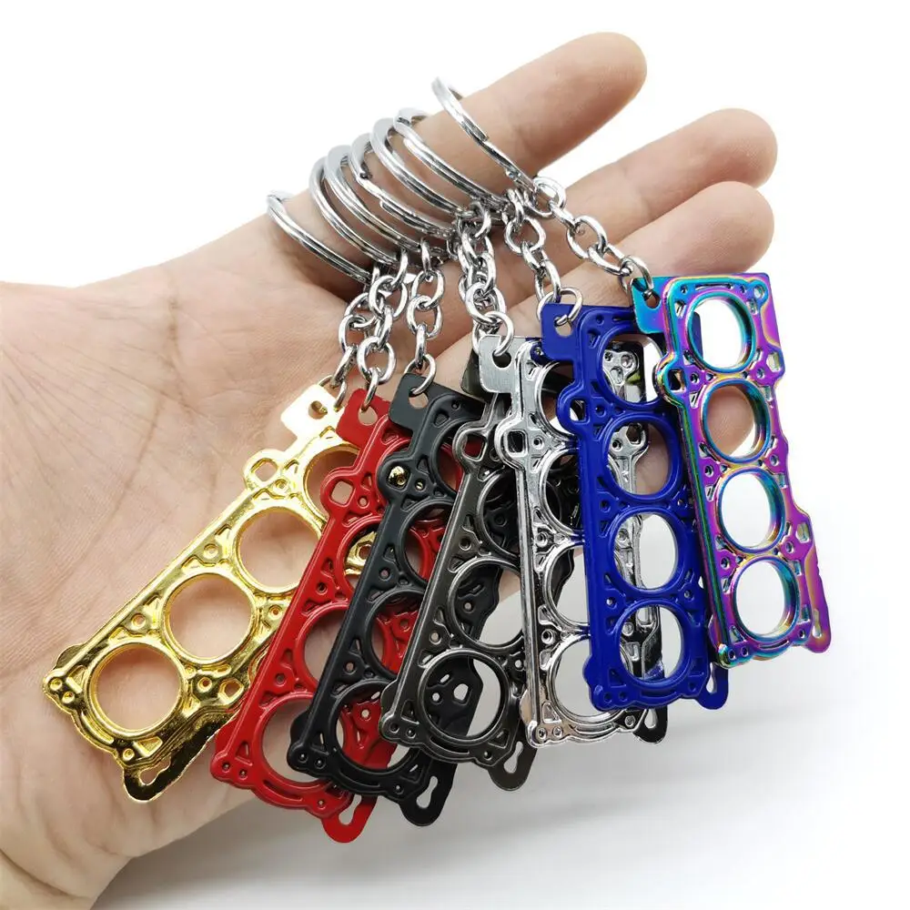 Creative Cylinder Engine Gasket Steering Wheel Keychain Piston Turbine Auto Parts Keyring for Car Bag Phone Pendant Accessories