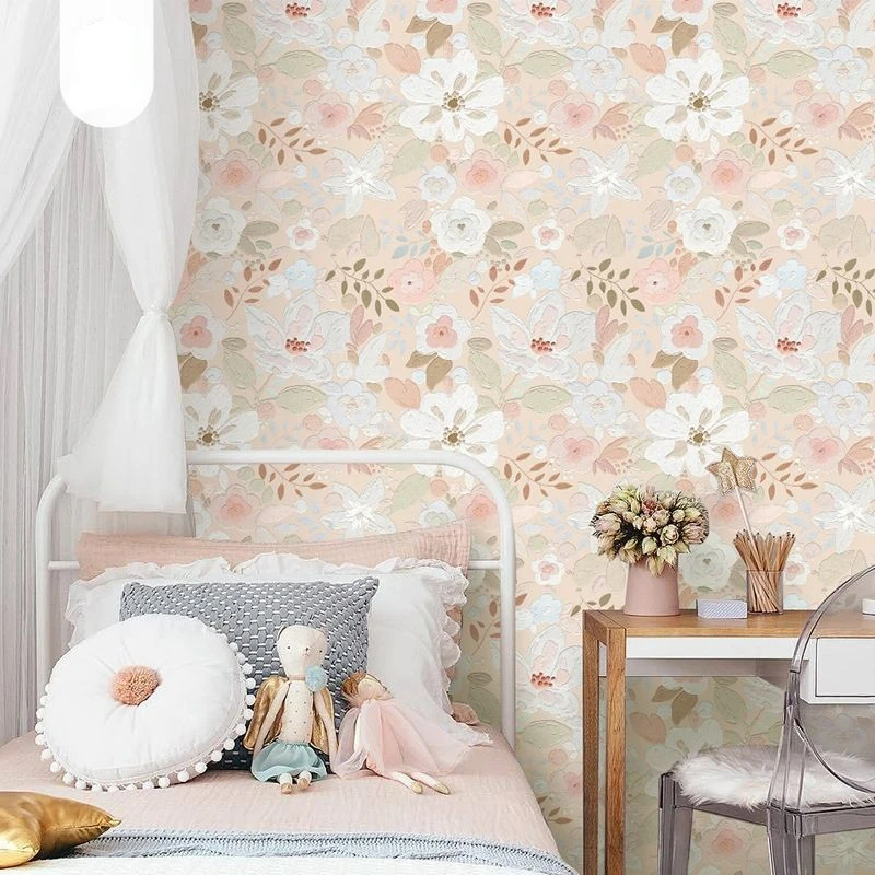 Cream Style Wallpaper Thickened Self-adhesive Decorative Fashion Art Floral Wallpaper Waterproof Wallpaper for Bedroom Walls