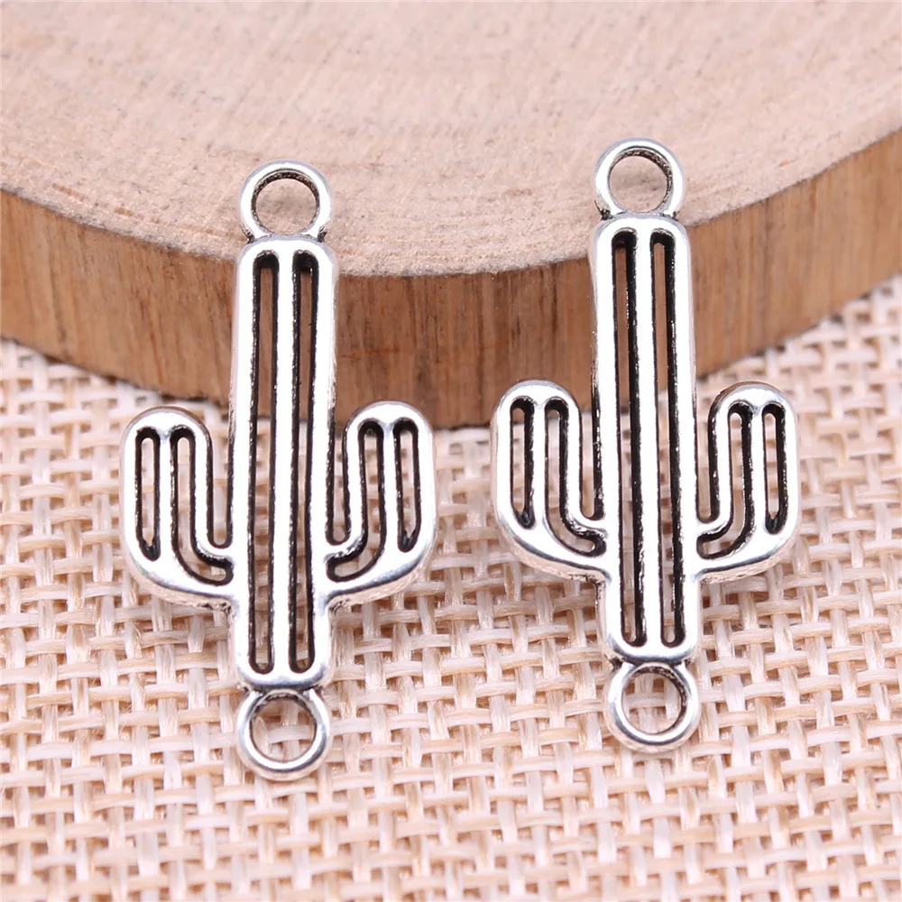 WYSIWYG 10pcs 26x13mm Antique Silver Color Cactus Connector Charms Pendant For DIY Jewelry Making Jewelry Craft Findings