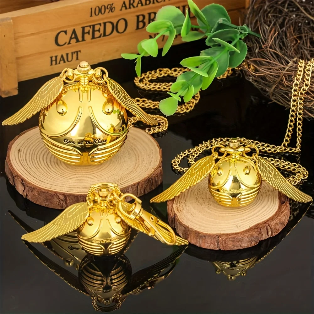 Factory direct sale Golden Snitch Quartz Pocket Watch Necklace Angel Wing Spherical Pendant Fashion Sweater Chain Pocket Watch