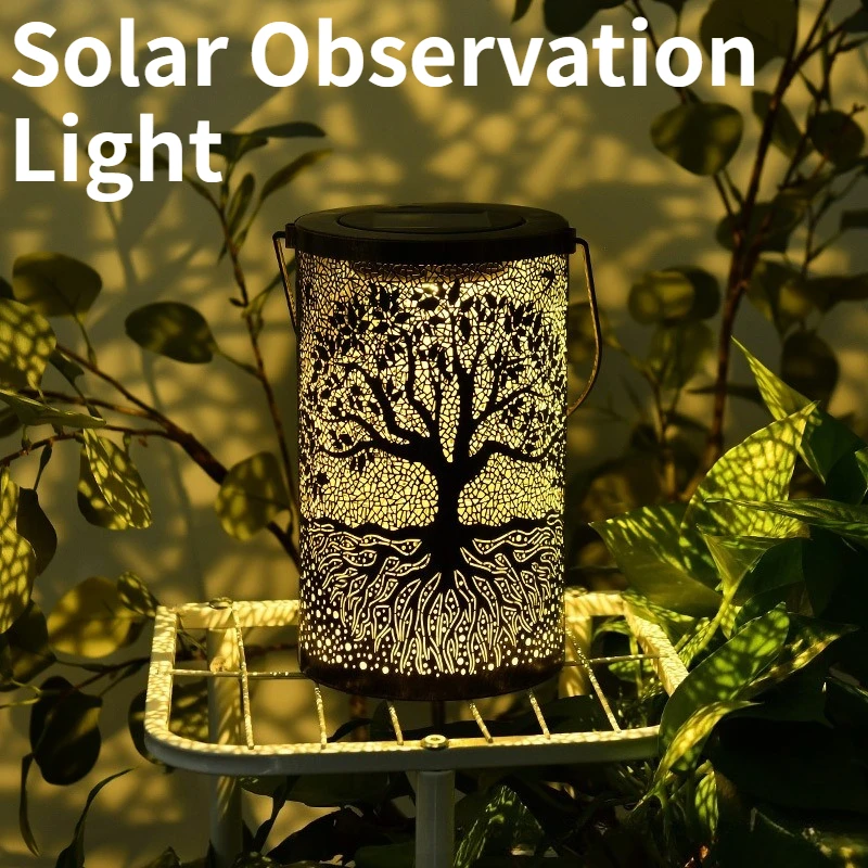 New Iron Tree Lamp Outdoor Courtyard Solar Observation Lamp Decorative Atmosphere Hollow Hanging Lamp Ornament