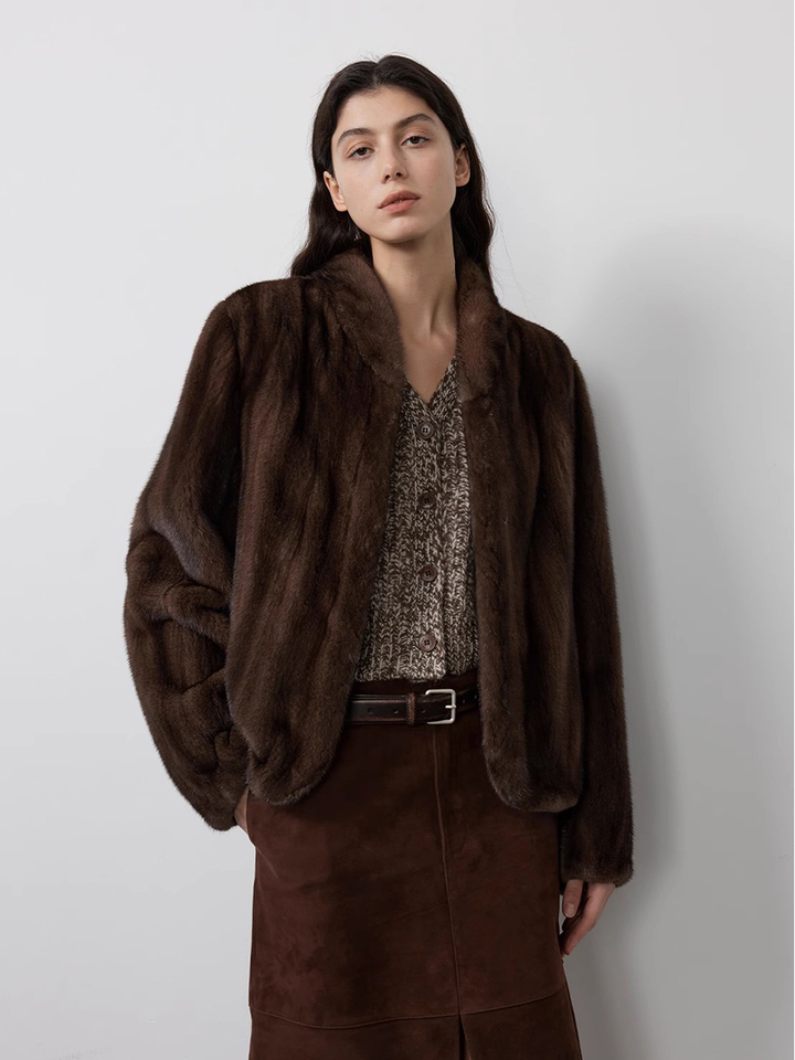 Lautaro Autumn Winter Short Brown Thick Warm Soft Faux Mink Fur Coat Women Stand Collar Elegant Luxury Chic Fluffy Jacket 2025 