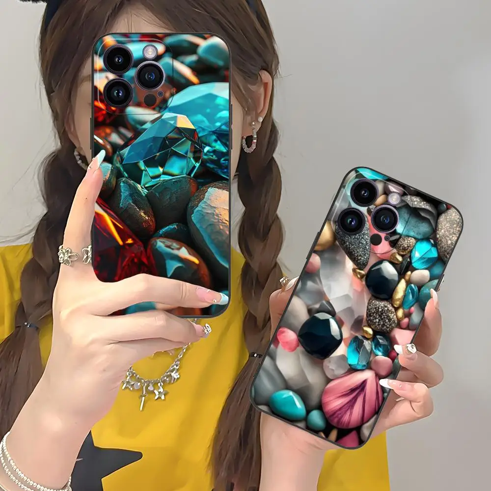 Esthetische stenen mobiele telefoonhoes voor iPhone 17 16 15 14 13 12 11 X XR XS 8 7 Pro Max Plus Mini Kleur Beschermhoes Luxe