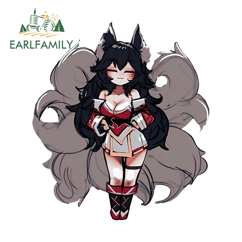 EARLFAMILY 13cm X 11.6cm for Ahri Cute Chibi Lol Car Stickers Occlusion Scratch Graffiti Decals Waterproof Creative Car Goods