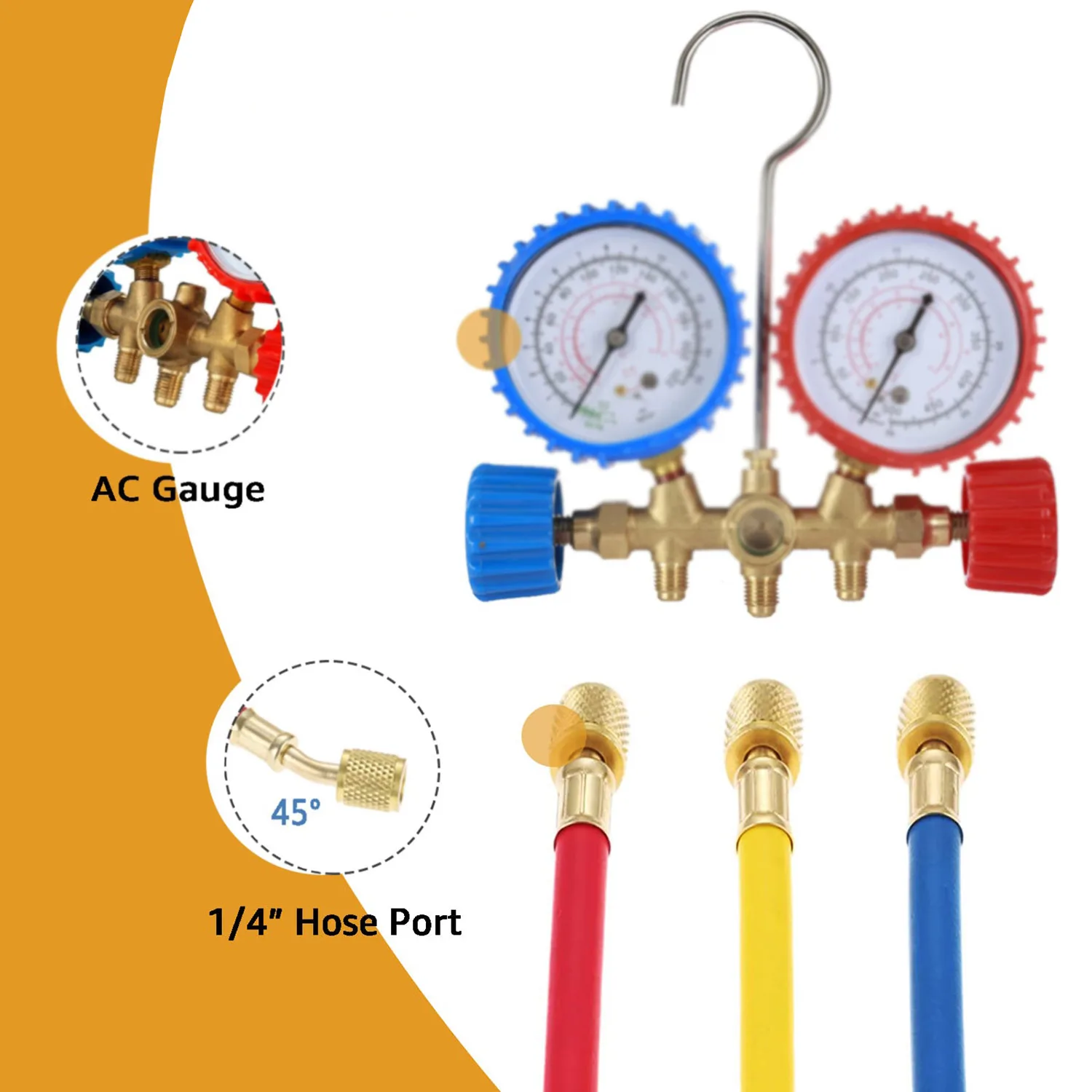 Ausla HVAC Verteiler Messgerät Set – 4-Wege Für R410A, R32, R134A, R22 – Inkl. Robuster Koffer & 1,5 M Schläuche