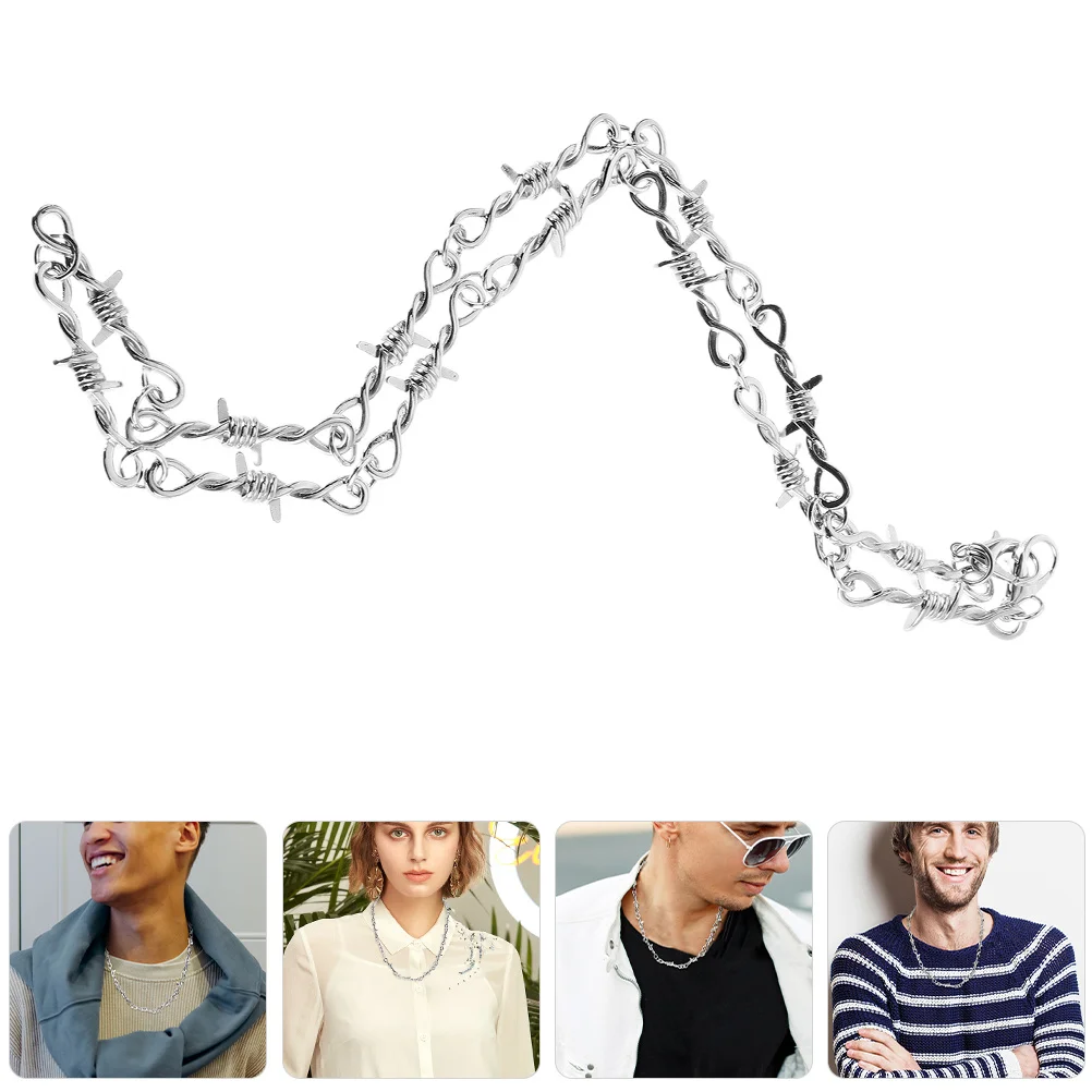 

Barbed Wire Necklace Chic Chunky Choker for Men Women Punk Hip-Hop Style Party Concert Fashion Statement Choker Chains