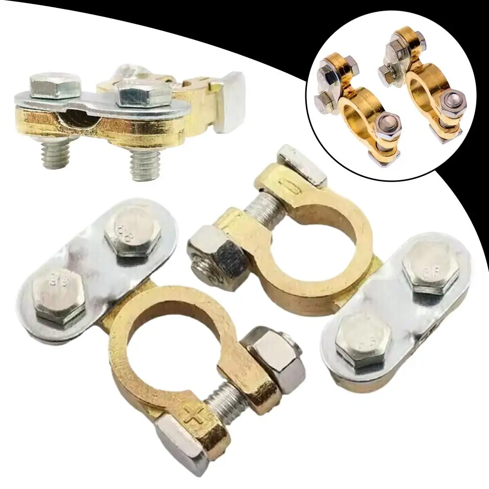 2pcs Car Battery Terminal Wire Clamps Pure Copper Positive Negative Top Post Connectors Battery Terminal Clip Battery Connectors