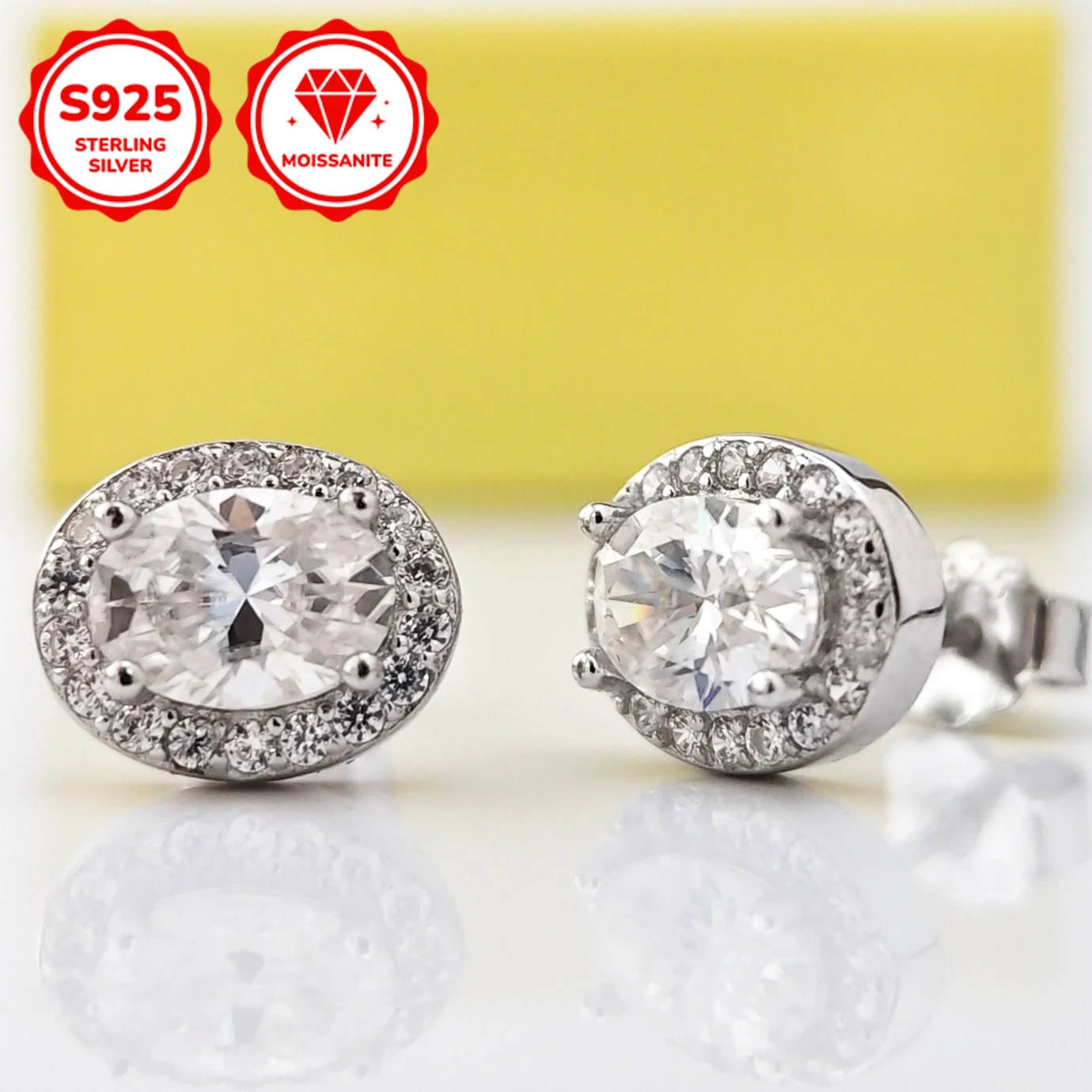

1Pair 925 Silver 0.5/1Carat Inlaid Oval Moissanite Earrings, Exquisite Jewelry for Daily Wear By Ladies, Suitable for Various.