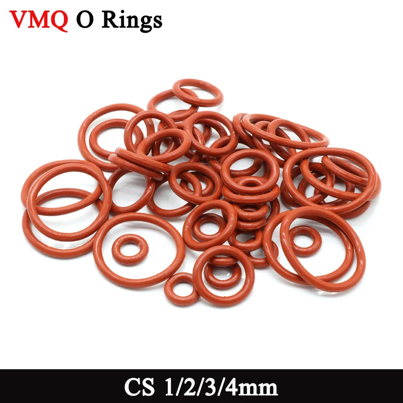 50pcs Red VMQ Silicone O Ring Gasket Thickness CS 1/2/3/4mm Food Grade Waterproof Washer O Shape Silicon Rubber Ring Gaskets