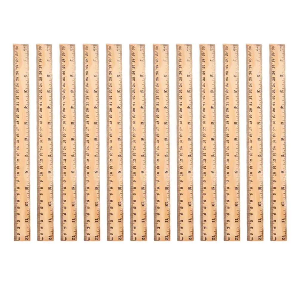12pcs Wood Ruler 30cm Student School Office Home Etched Scale Multi Function Straight Rulers Convenient Kids Wooden Measuring