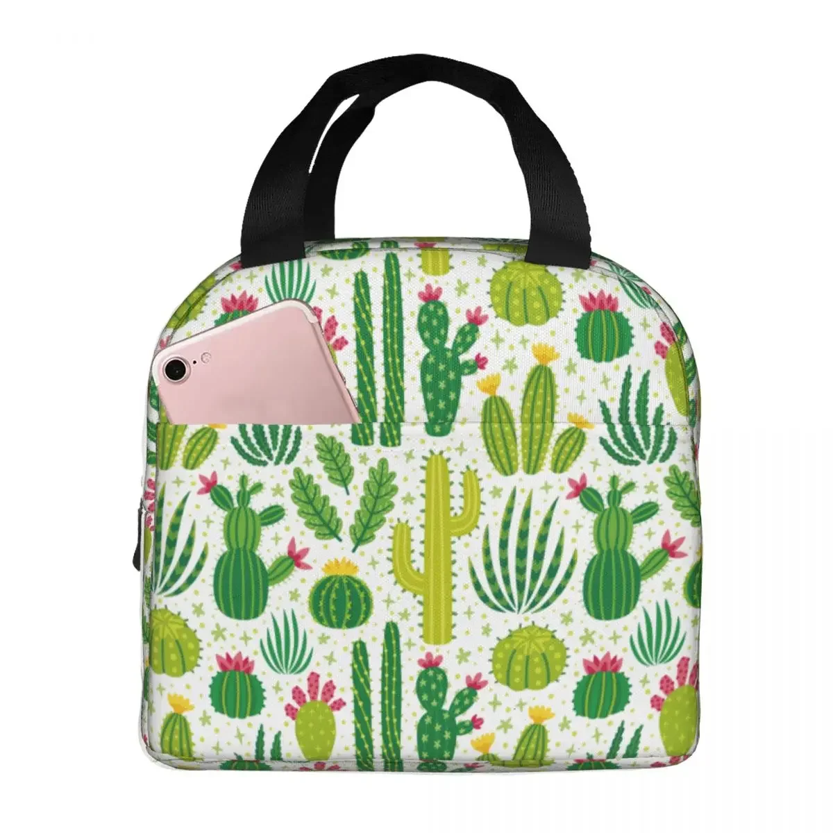 Lunch Bags for Women Kids Cactus Insulated Cooler Bag Portable Work Cute Oxford Tote Handbags