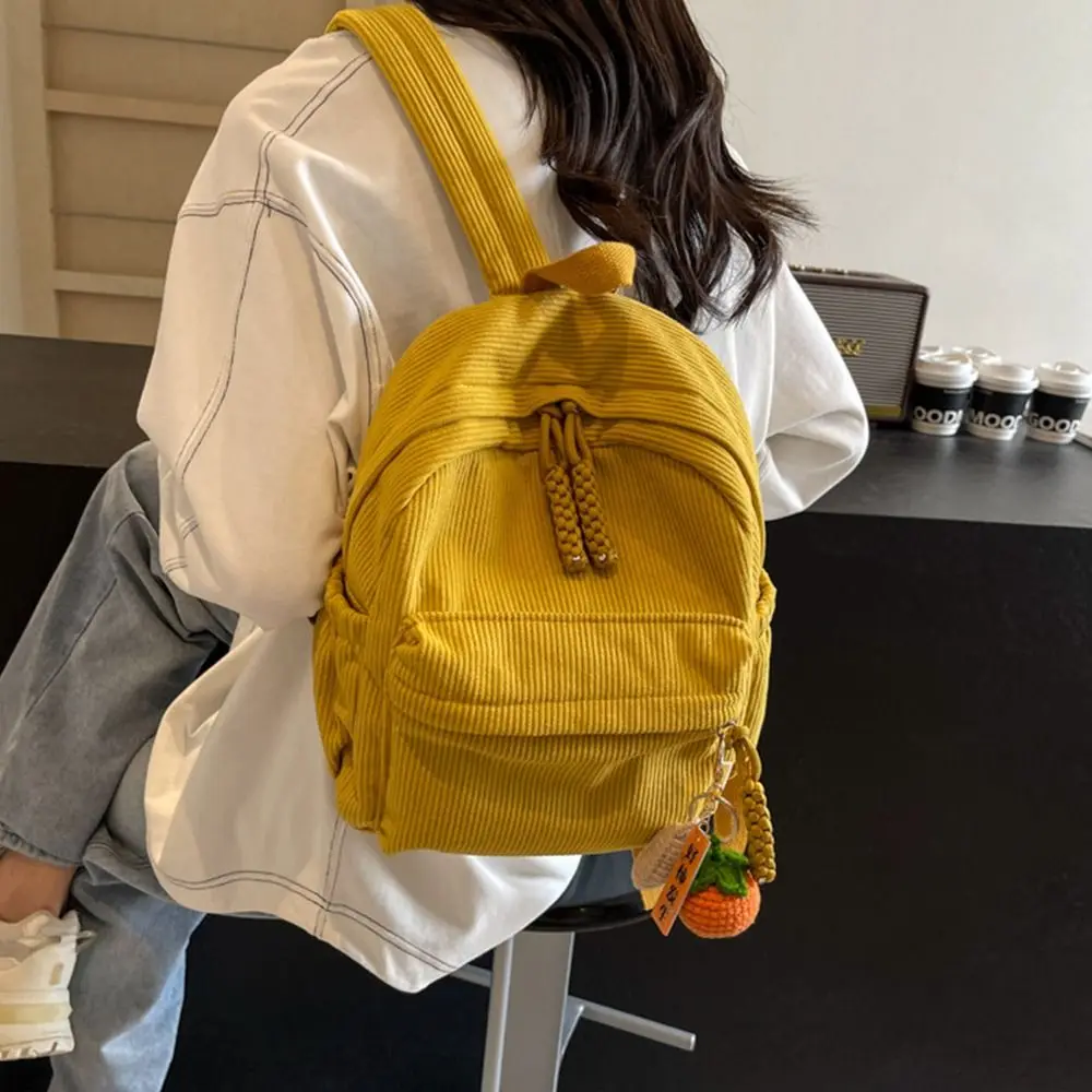 Daily Use Lightweight Corduroy Backpack Solid Color Casual Student Backpack Japanese Style Practical Travel Bag For Women