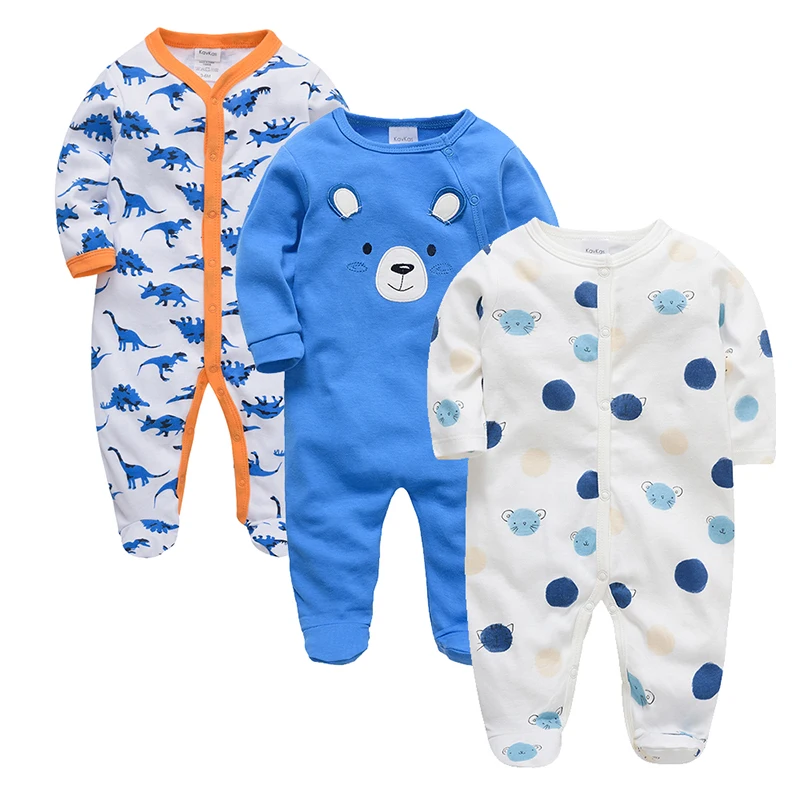 3Piese Baby Boys Rompers 100% Cotton Soft Newborn Clothing Set Cartoon Printing Cute Infant Boys Jumpsuit Overalls