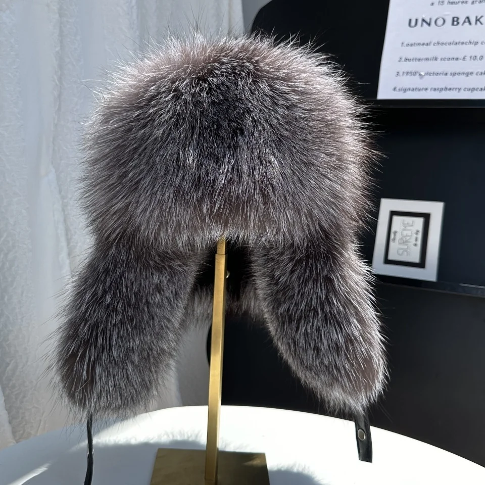 New 100% Genuine Fox Fur Ear-Protecting Hat Men Real Raccoon Fur Hat Women Winter Warm Fur Real Sheep Leather Snow Hat