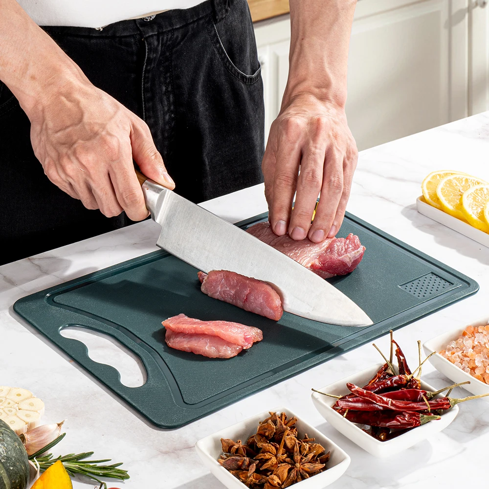 

Cutting Board Plastic Chopping Board Kitchen Multi-Function Fruit Meat Vegetables Non-Slip Chopping Block with Knife Sharpener
