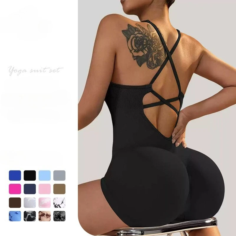 

Vest Style Yoga Jumpsuit Shorts Sexy Hip Hugging One-piece New Sports Jumpsuit