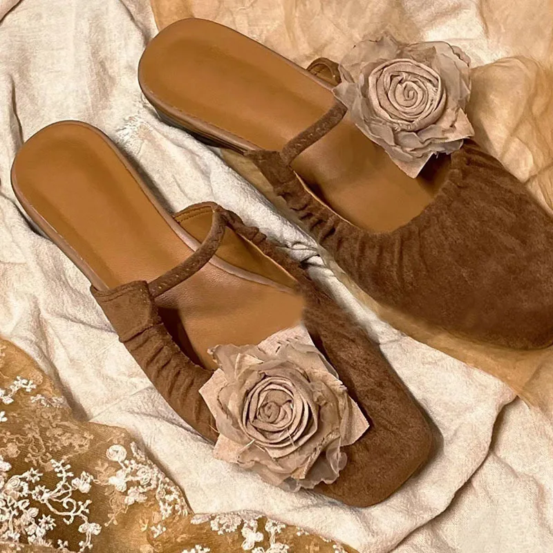 New Fashion Summer Women Half Slipper Mary Jane Shoes Ladies Elegant Mules Shoes Low Heel Sandal Outdoor Slipper