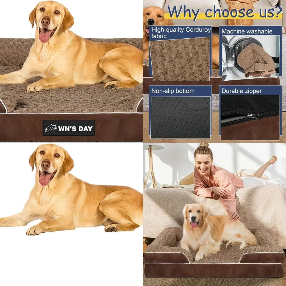 XL Washable Memory Foam Dog Bed for Large & Medium Breeds, Waterproof Removable Cover Pet Sofa (Brown)