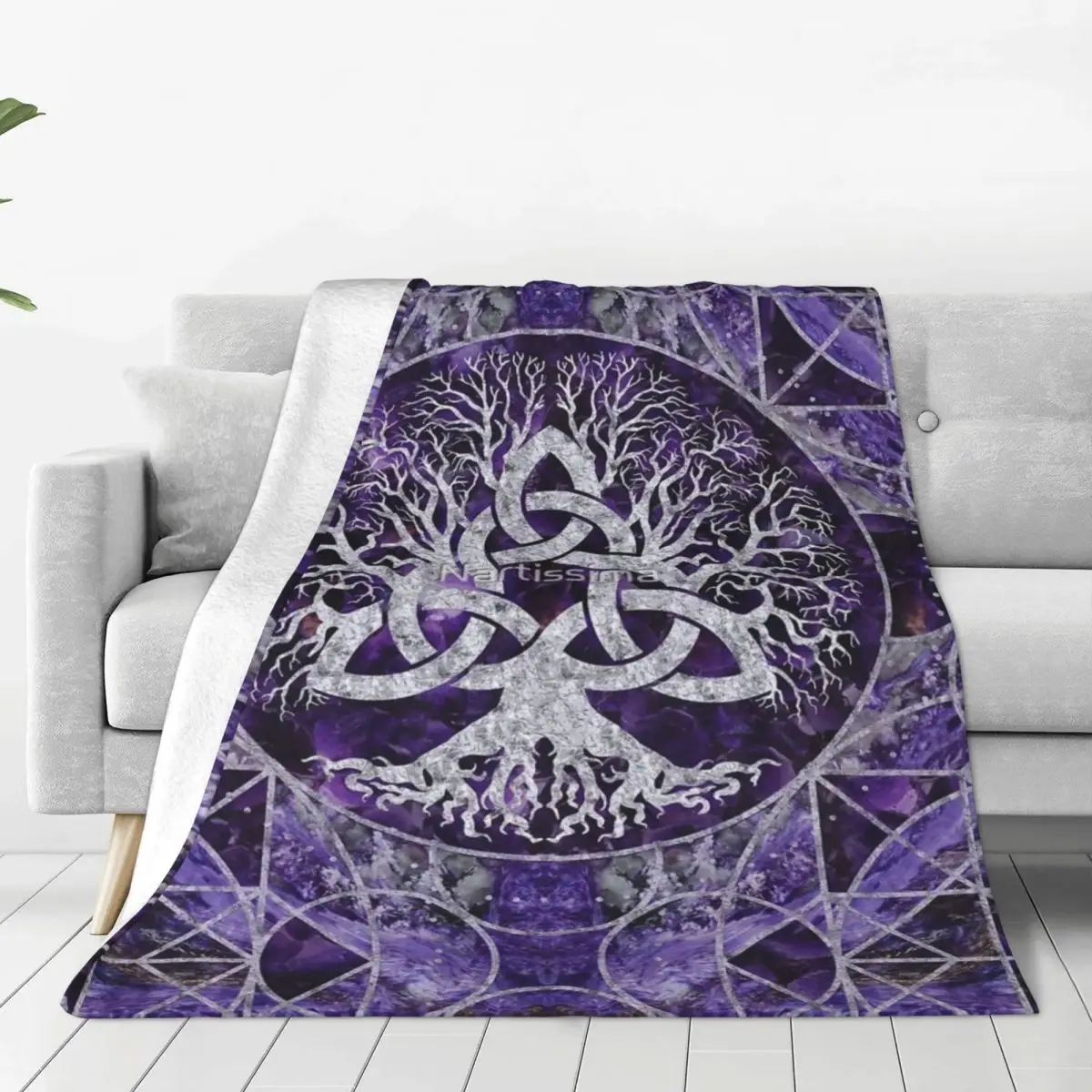 Tree Of Life With Triquetra Amethyst Four Seasons Universal Blanket Fireplace Can Be Covered Father's Day Gift