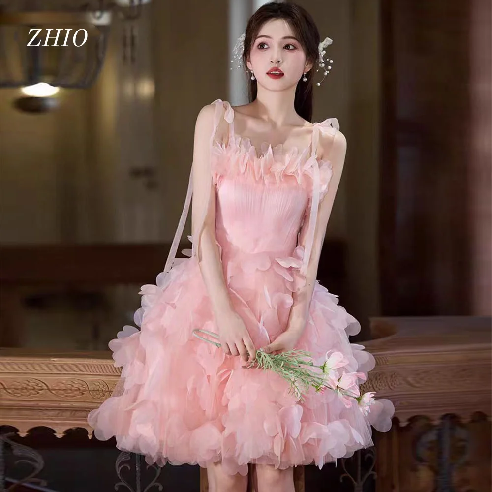 ZHIO Elegant Pink Wedding Party Dress Sweetheart Spaghetti Straps Draped A-Line Organza Birthday Short Prom Gown Customized