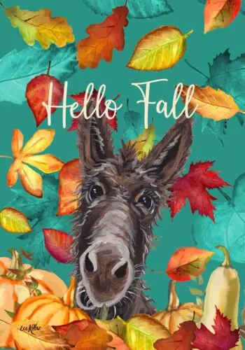 Donkey Hippie Hound Studios Hello Fall Flag