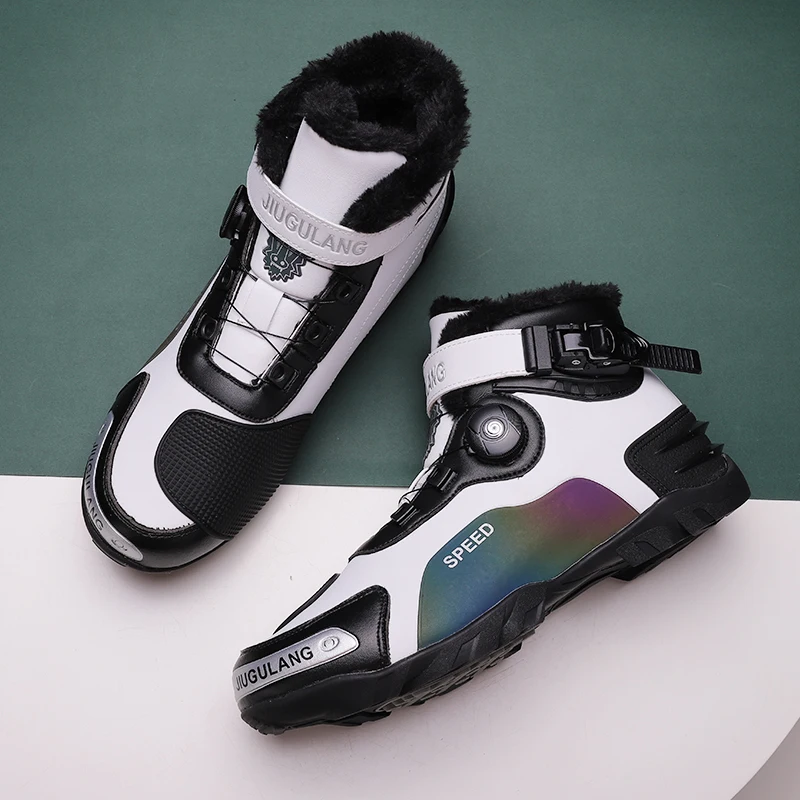 

Motorcycle protective riding boots off-road men new four season high top anti slip breathable add cotton cycling equipment shoes