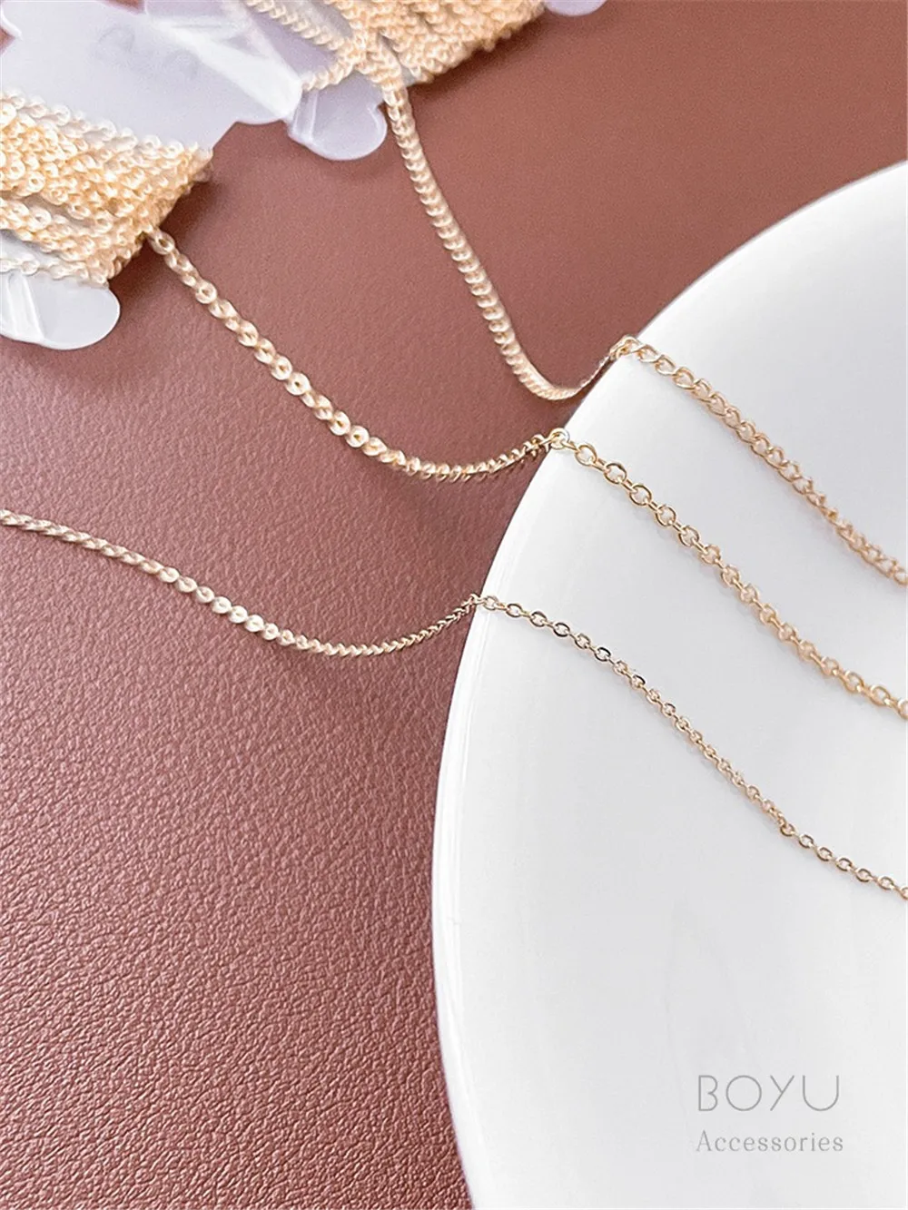 

Flat O Chain Ponytail Chain 14k Bag Gold Chain Thin Chain Handmade DIY Pearl Bracelet Necklace Material Accessories