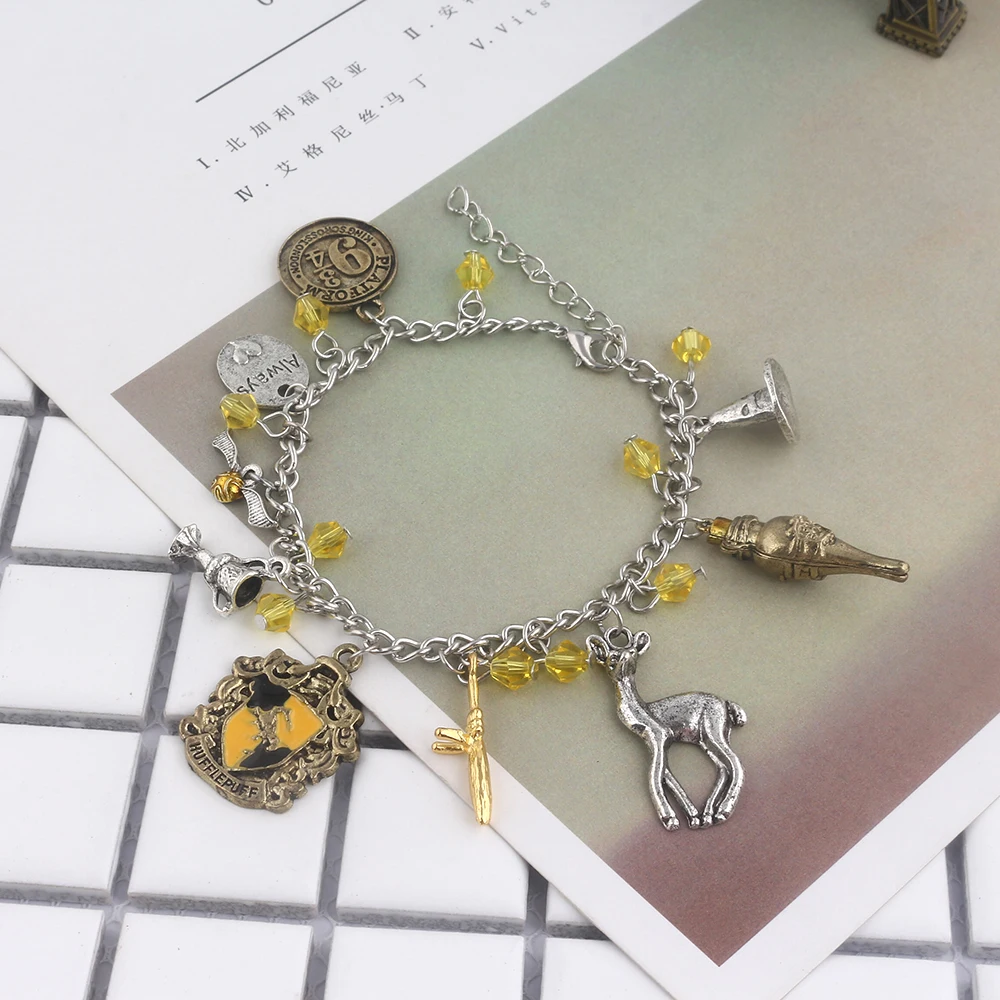 Vintage Magic School Bracelet Pendant Badge Horcrux Deathly Hallows Golden Snitch Bracelets Magician Cosplay Women Men Jewelry