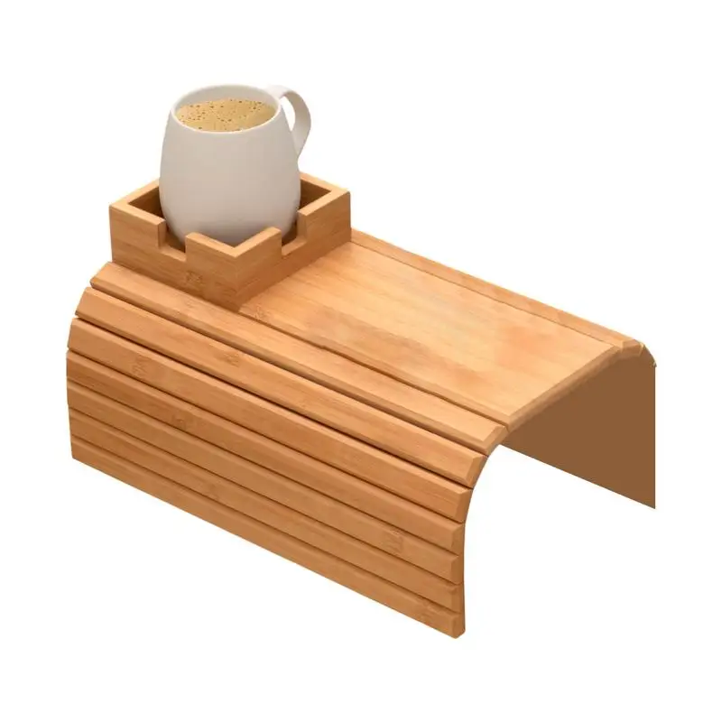 

Sofa Arm Table Wooden Sofa Cup Arm Holder Clip On Side Table Anti-Slip Drink Coaster Home Organizer For Drinks And Snacks