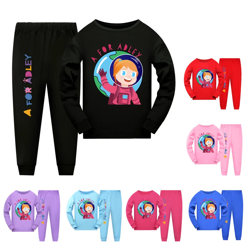 

2022 a for adley Spring Autumn Cartoon Print Boys&Girls Long Sleeve Pants Sportswear 2-16 Years Old Pajama Set