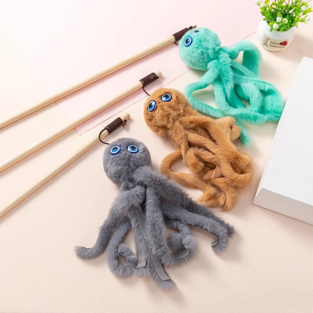 Octopus Shape Plush Cat Stick Funny Pet Cat Toys Interactive Playing Toy For Cats Teaser Kitten Rod Wand Toys Cat Accessories