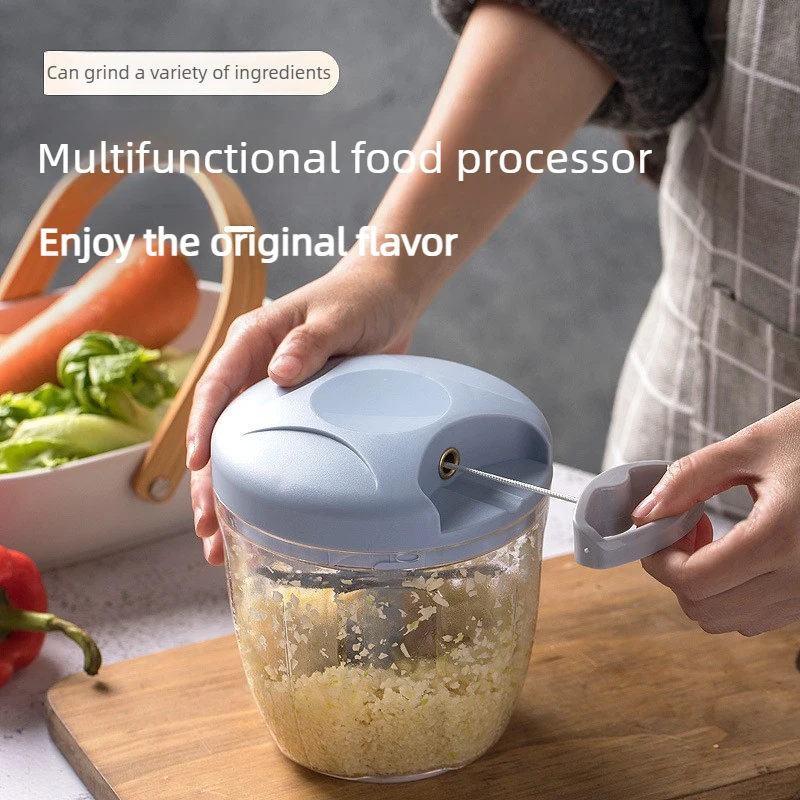 Manual Pull String Chopper, Mini Garlic Press Mincer, Multi-purpose Kitchen Tool for Minced Garlic Chili & Fruit Puree