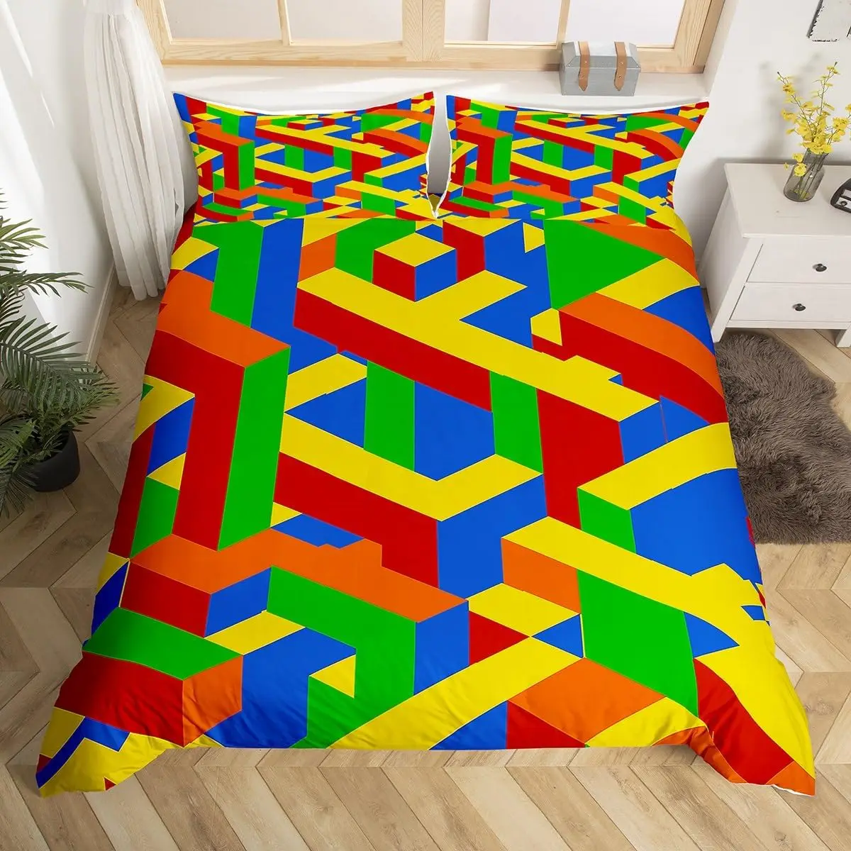 

Kids Games Bedding Set Color Building Blocks Duvet Cover Twin Queen for Boys Teens Bedroom Decor Toy Geometric Comforter Cover
