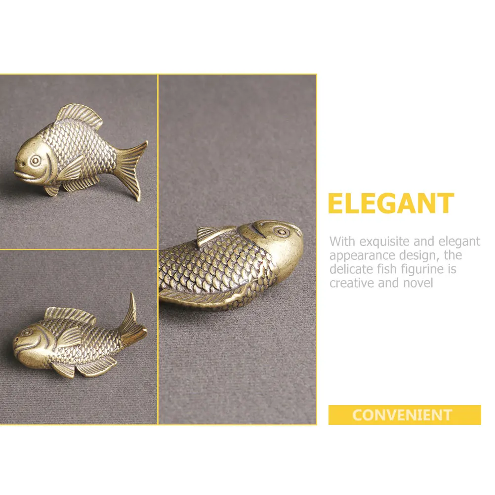 

Statue Sculpture Desktop Animal Ornament Home Office Decor Small Golden Brass Craft Adornment Retro Fish Decoration For