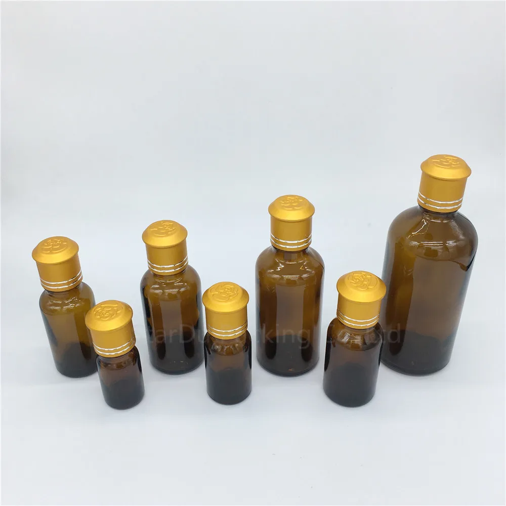 5ml 10ml 15ml 20ml 30ML 50ml 100ml Amber Glass Bottle, Vials Essential Oil Bottle With Decorative Pattern Cap 500pcs