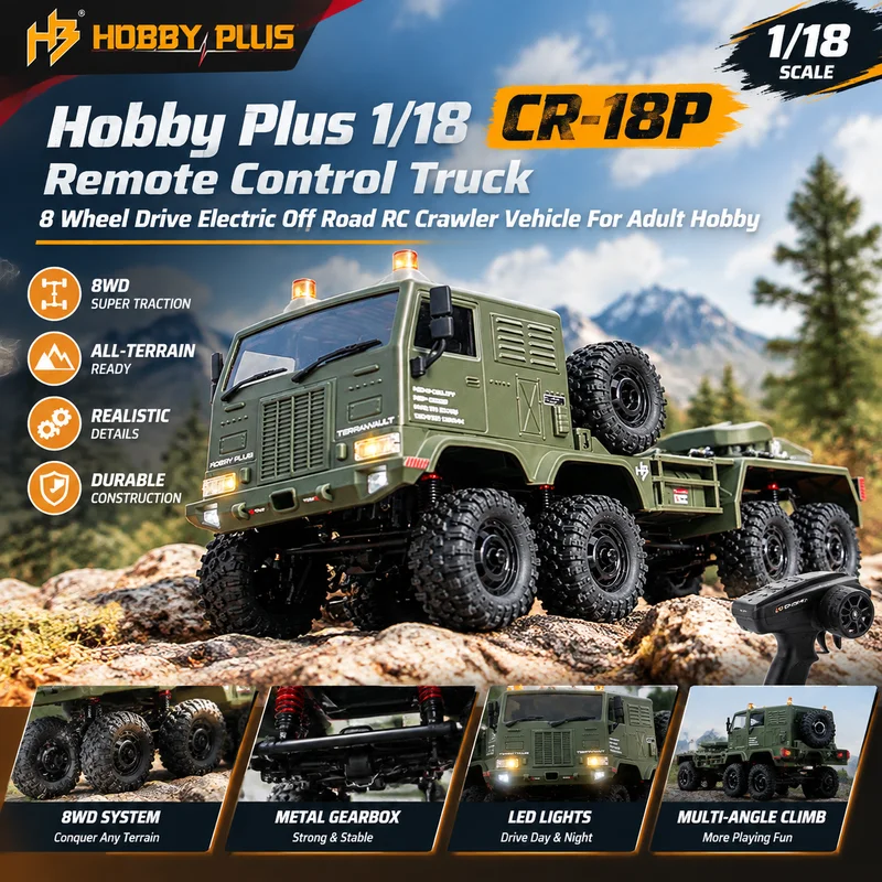 Hobby Plus 1/18 CR18P Remote Control Truck 8 Wheel Drive Electric Off Road RC Crawler Vehicle For Adult Hobby