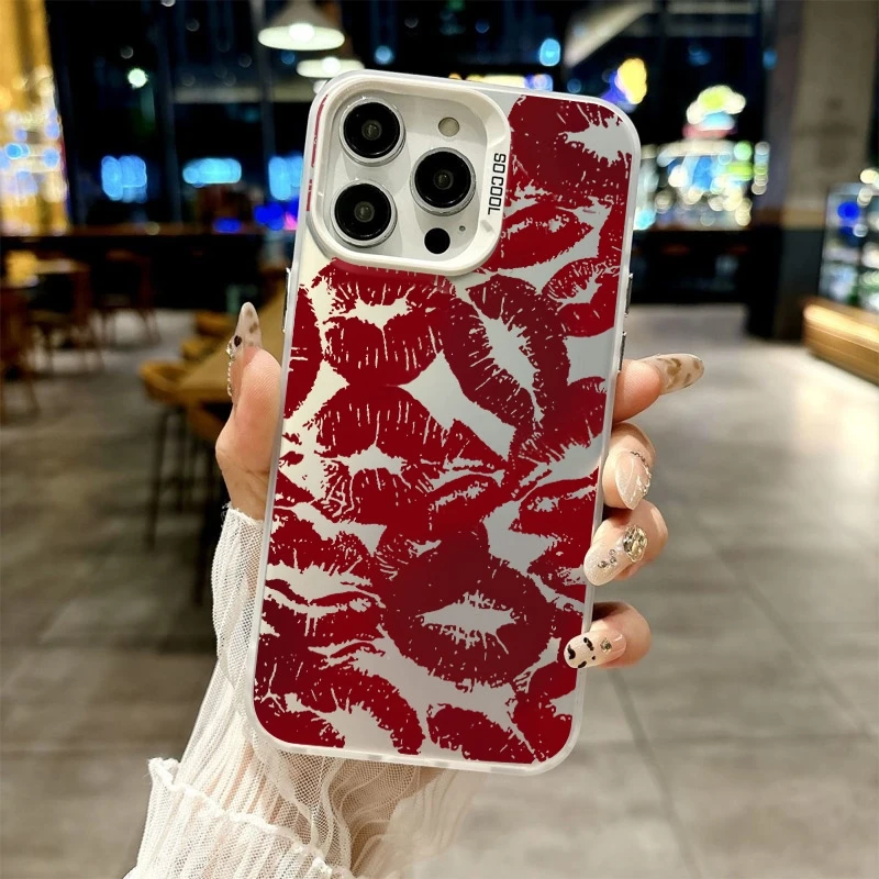 Pattern Phone Lips Case for iPhone 17 Pro Max 16e 16 15 14 13 Air 12 11 8 7 Plus Shockproof Cover 