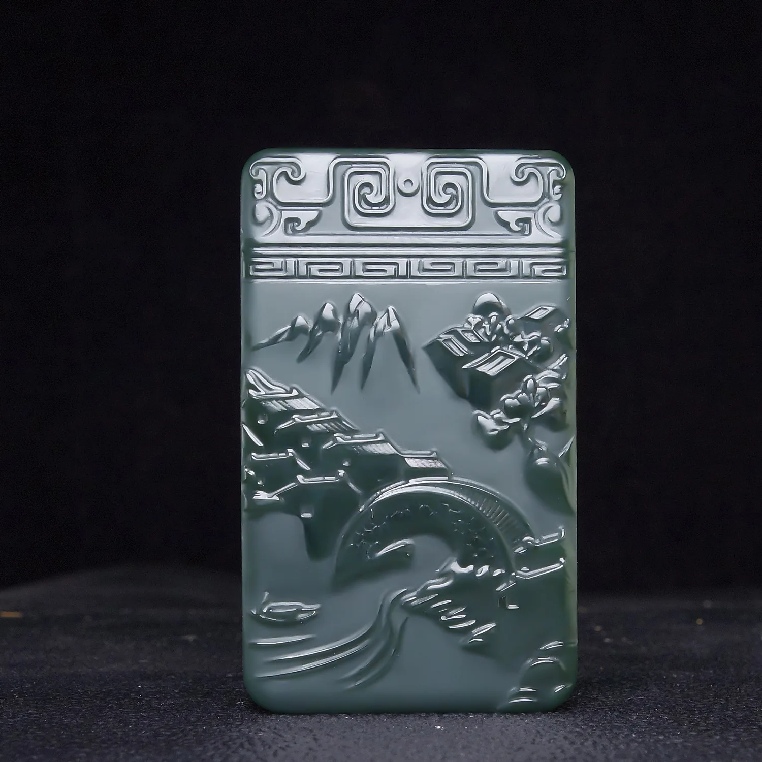 Fine Jewelry Natural Hetian Nephrite Jade Green Jade Double sided Landscape Jade Pendant Men's and Women's Styles