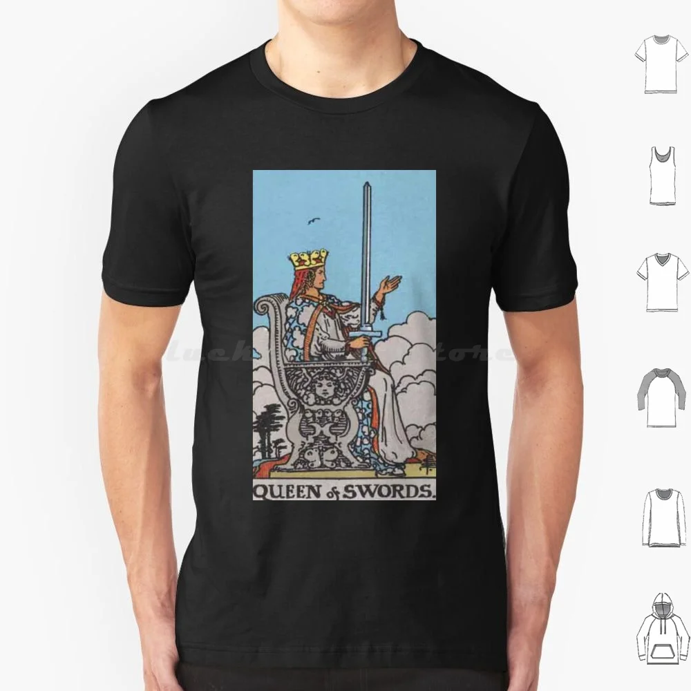 Rider-Waite Tarot , Queen Of Swords T Shirt Big Size 100% Cotton Queen King Queen Of Swords Swords Sword Queen Of Swords Tarot