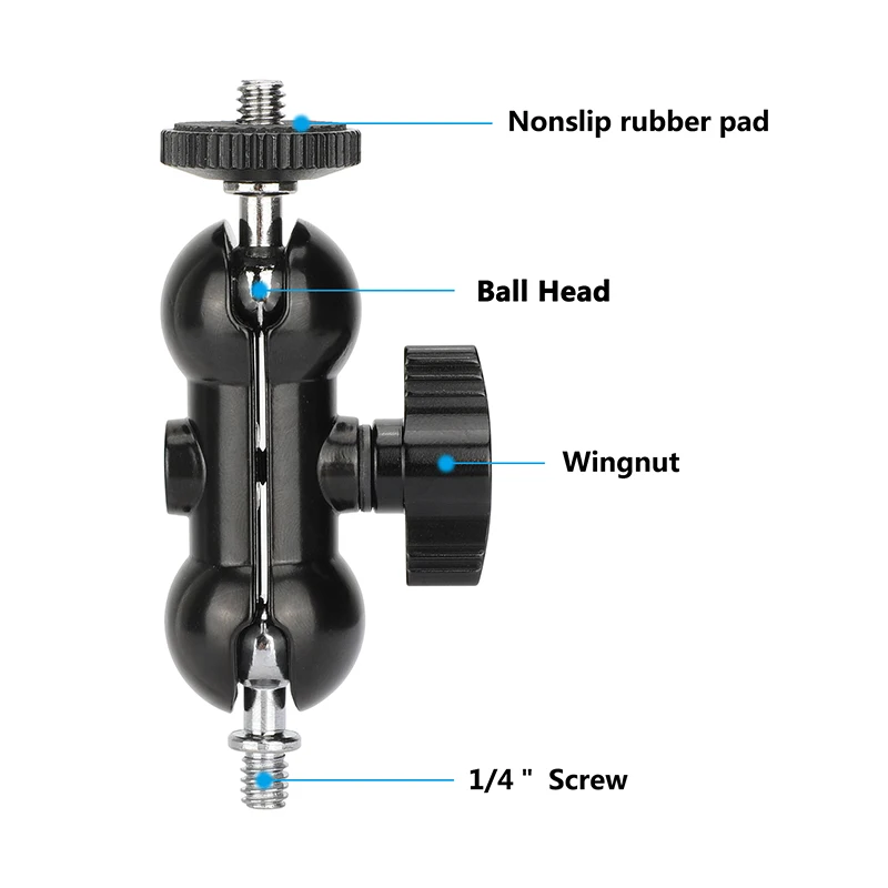 HDRIG Mini Ball Head With 1/4 Stud Double Ball Joint Head Extension Arm Magic Camera Arm For Dslr Minotor Light Accessories