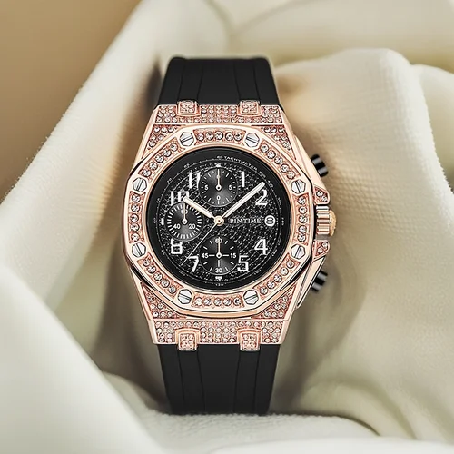 Imagen 1 del producto Relojes PINTIME para hombre, relojes de pulsera de cuarzo con diamantes, reloj de pulsera con cronógrafo luminoso resistente al agua, reloj deportivo para hombre