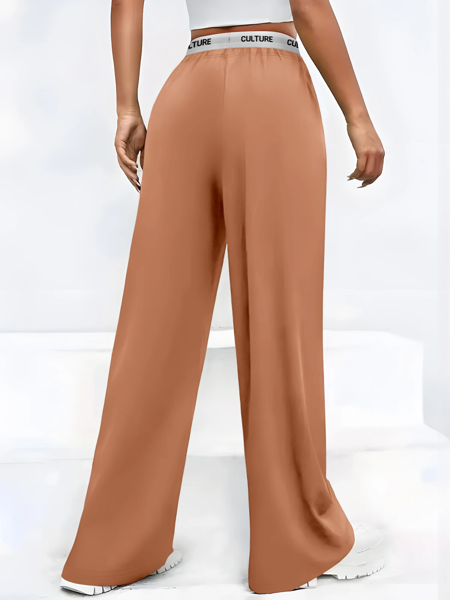 المرأة عالية الخصر واسعة الساق Sweatpants 4 ألوان فضفاضة تناسب "الثقافة" حزام الخصر بناطيل كاجوال #4