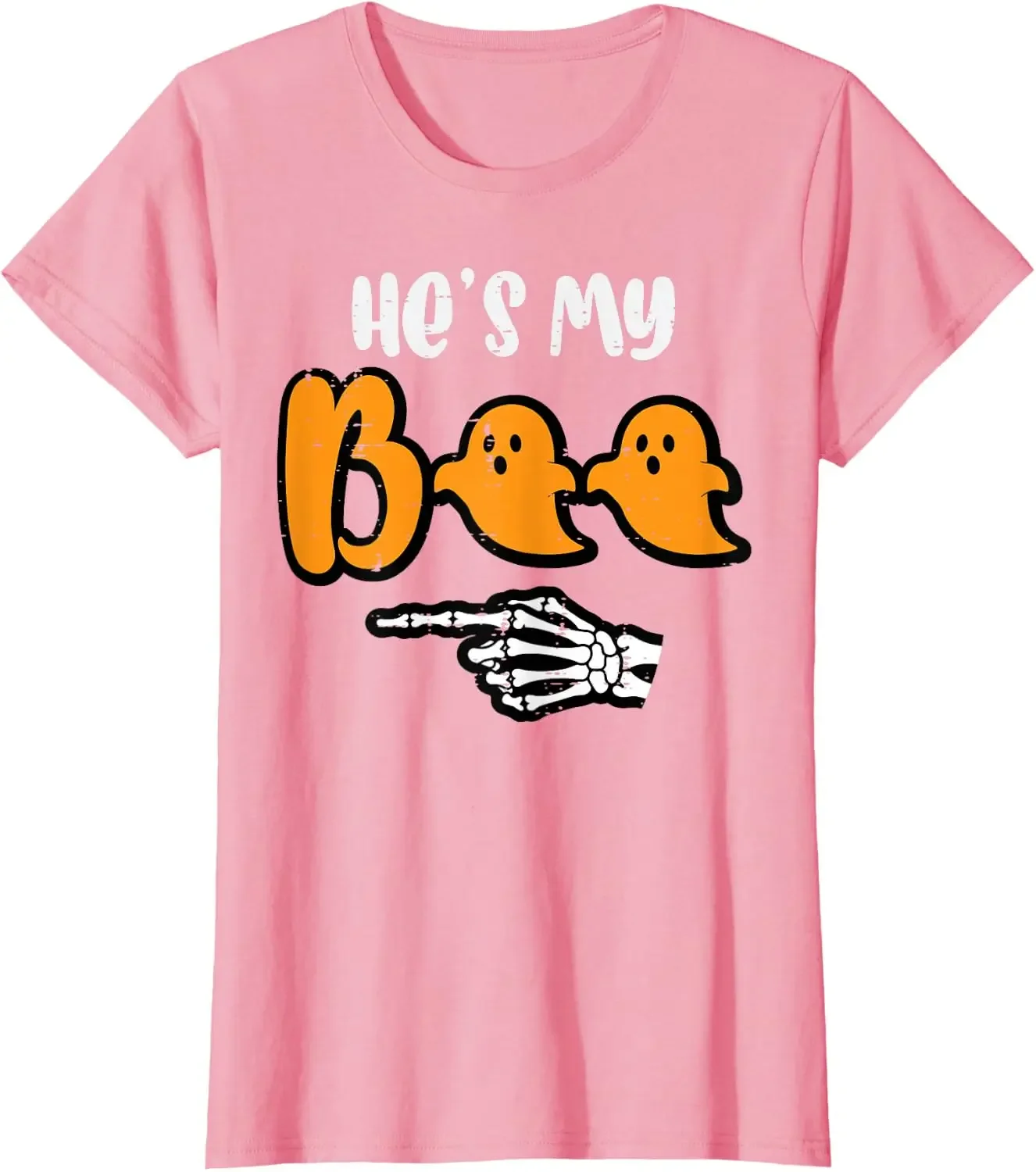 Hes My Boo Shes My Boo Skeleton Graphics T-shirt For Couple Vintage Women Men Halloween Matching Tshirt Lover Gifts