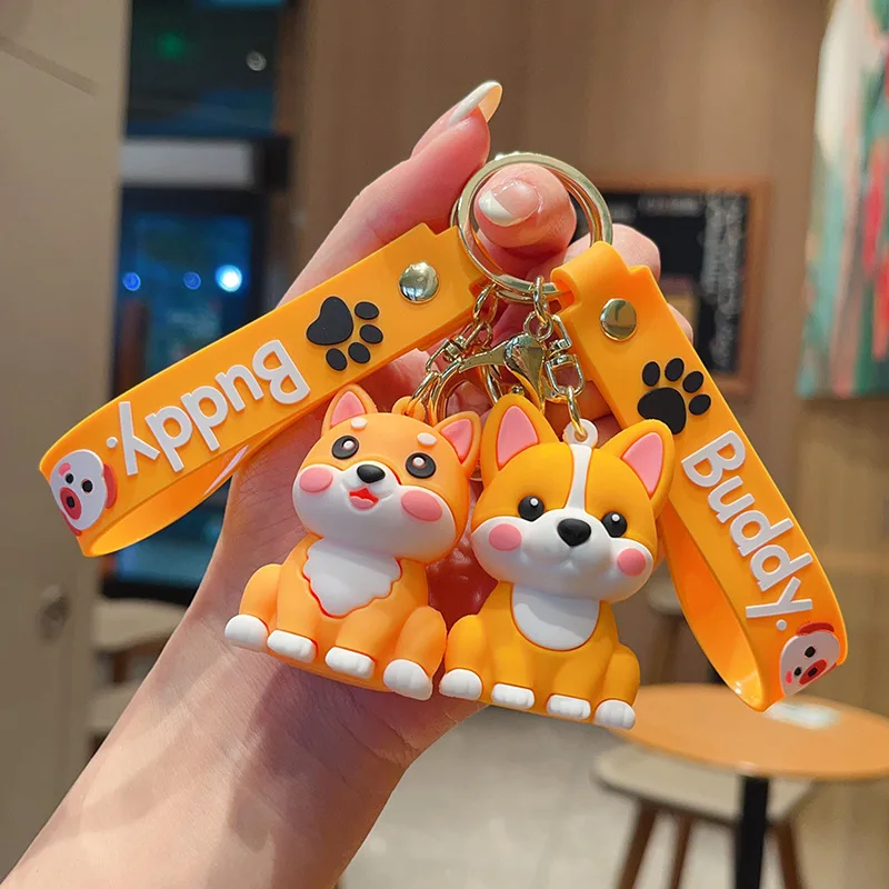 New cartoon cute pet dog keychain doll, small pendant, adorable bag, hanging decoration, claw machine doll, small gift