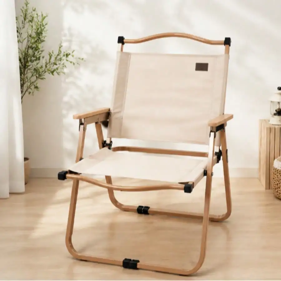 

Portable Folding Lounge Chair | Lightweight Indoor & Outdoor Chair With Wooden Armrests | Casual Patio, Beach & Camping Seat