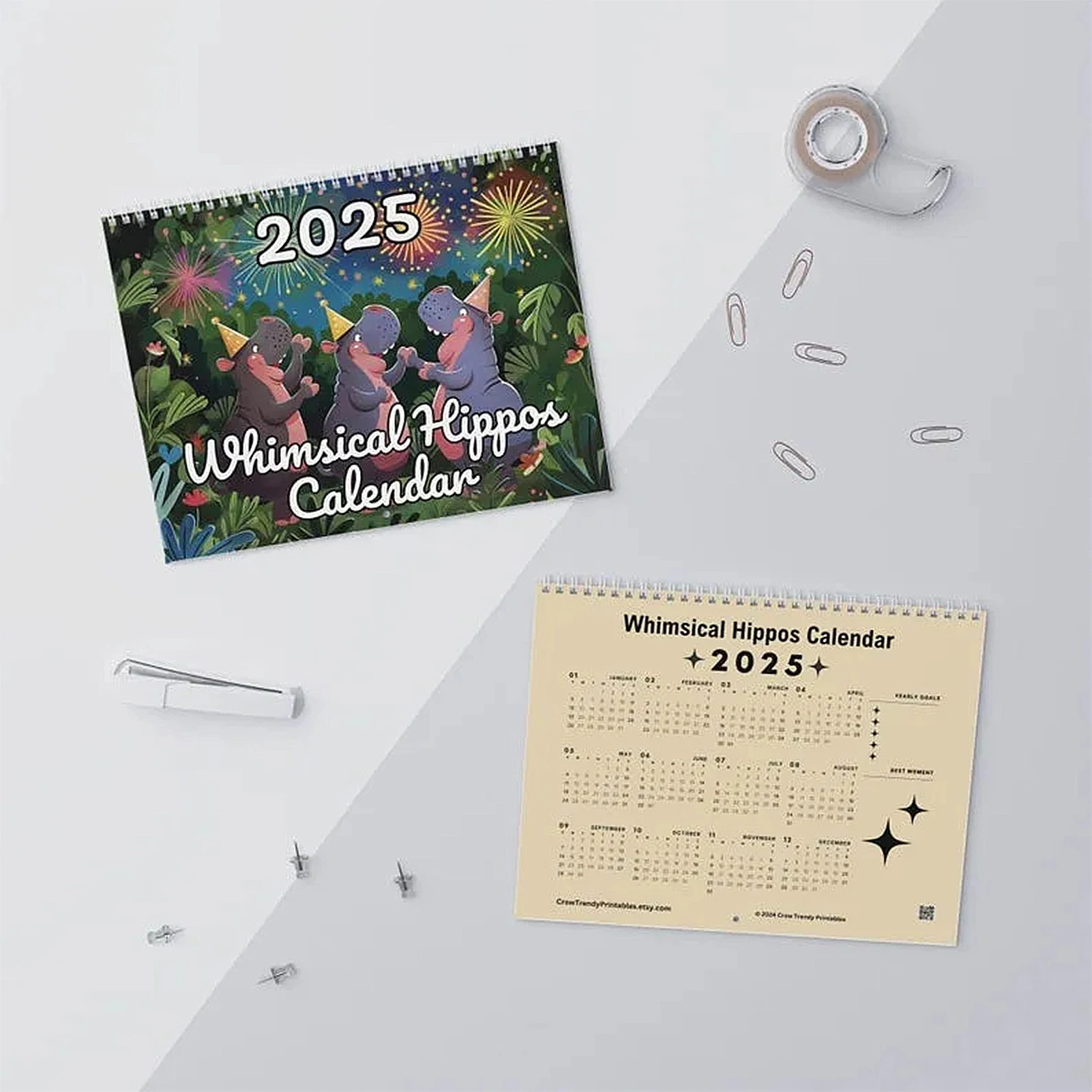 2025 Whimsical Hippos Wall Calendar 12 Month Planner Funny Gag Gift for Home and Office Organization