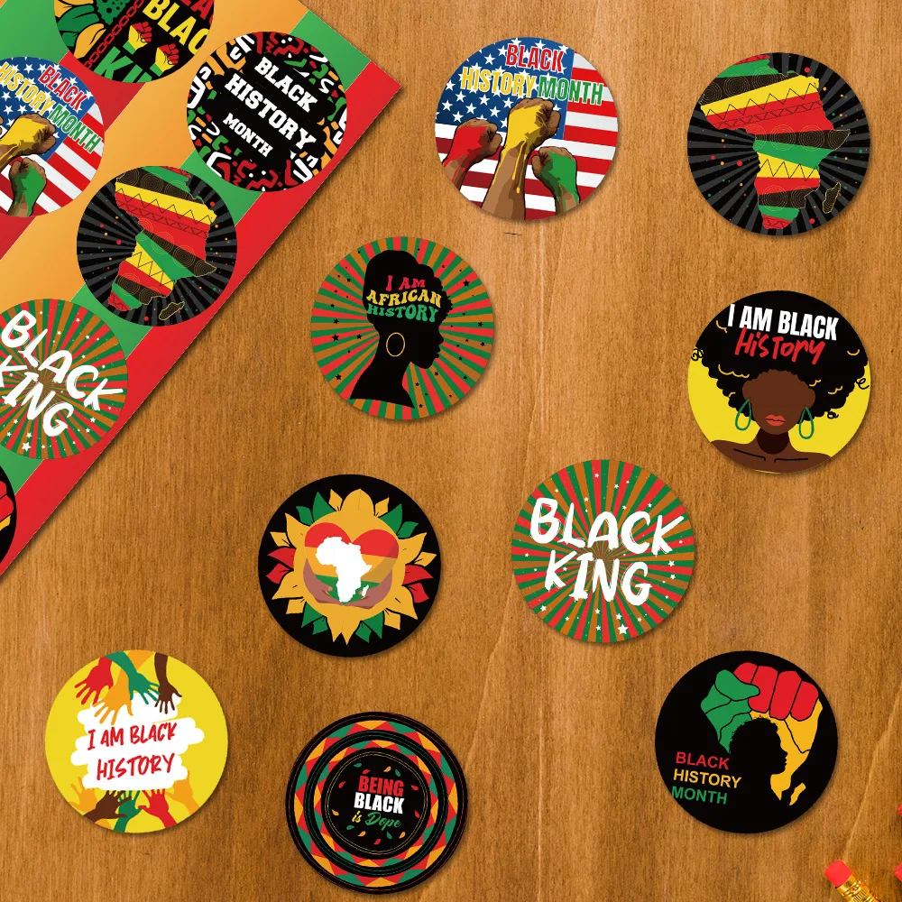 

10pcs Black History Month Theme Stickers Letter Independence Style Pattern Self-adhesive Black People Celebration Supplies Decor