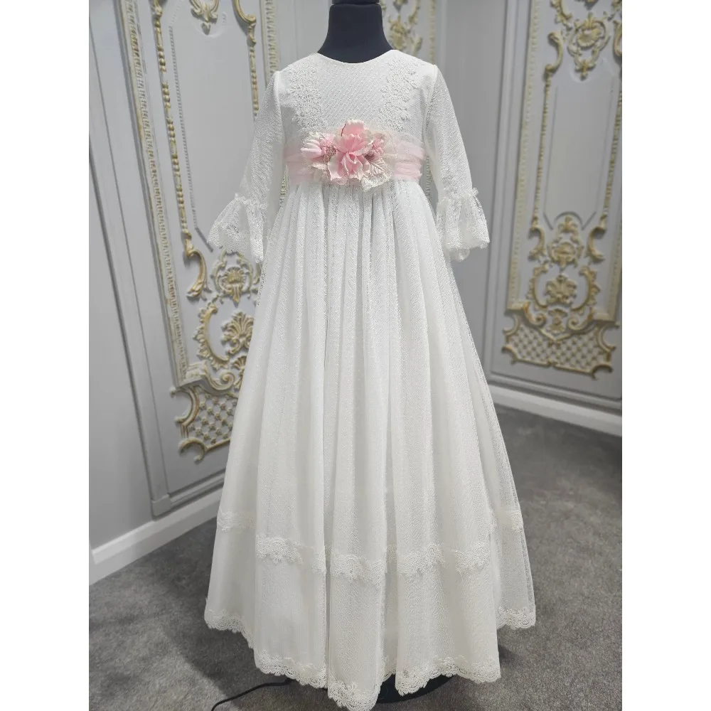 

Customized Cute Bow Flower Girl Dress for Wedding 2026 Lace Ball Gown Draped Birthday Party First Communion Kid's Gowns Long